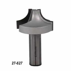 Carbide woodworking roundover router bit with steel shank labeled 27-627 on white background