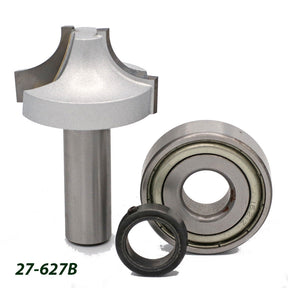 Roundover router bit with ball bearing and ring, woodworking tool accessory set