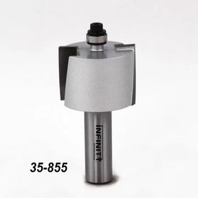 Carbide tipped router bit with bearing, labeled 35-855, for woodworking precision cuts