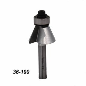 Chamfer router bit for woodworking, metal shaft, part number 36-190, isolated on white background.