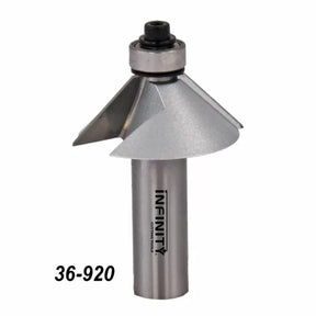 Chamfer router bit with bearing, sharp cutting edges, and 36-920 model number visible.