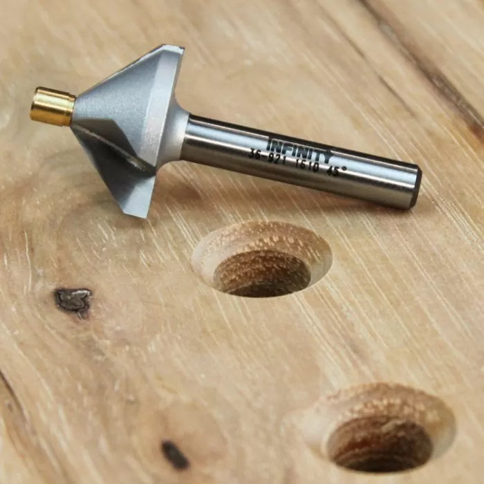 Infinity Tools 1/4" Shank Brass Guided Chamfer Router Bits