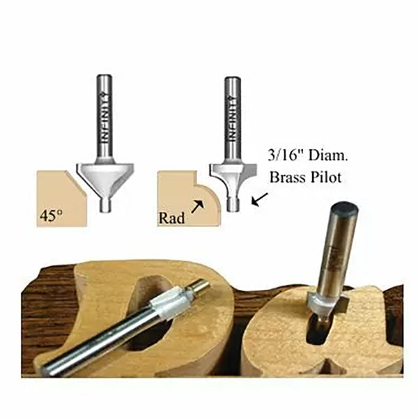 Infinity Tools 1/4" Shank Brass Guided Chamfer Router Bits