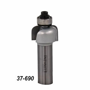 Roundover router bit with bearing for woodworking, product number 37-690 on white background