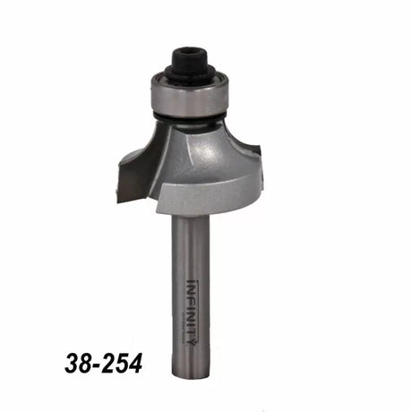 Roundover router bit with guide bearing, sharp carbide cutting edges, product code 38-254
