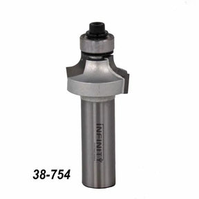 Carbide roundover router bit with bearing, model 38-754, for woodworking precision edging.