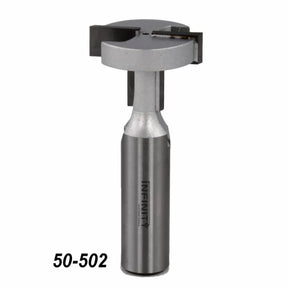 Steel woodworking slot cutter router bit with sharp cutting edges, product number 50-502.