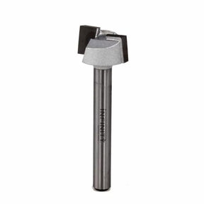Straight router bit with carbide tip for woodworking on white background