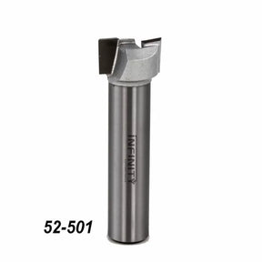 Straight flute carbide router bit for woodworking, labeled 52-501, on white background
