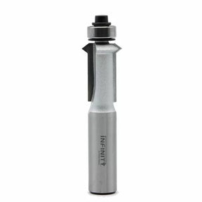 Straight carbide router bit with top-mounted bearing for woodworking precision cutting.