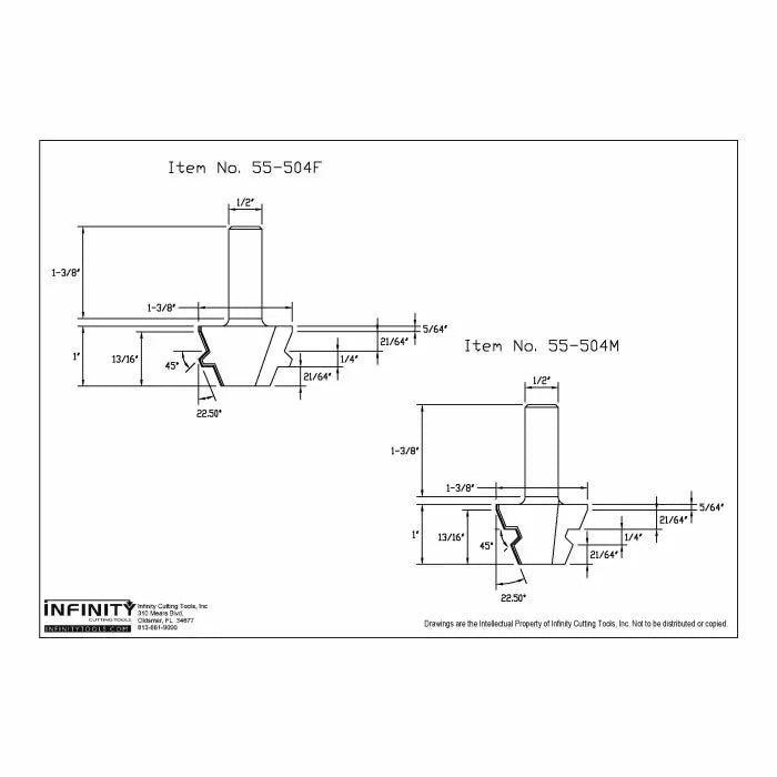 Infinity Tools 1/2" Shank 22.5° Lock Miter Router Bit Set w/ Setup Block