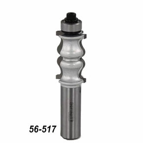 Cove and bead router bit with bearing for woodworking, part number 56-517, on white background.