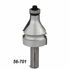 Silver roundover router bit with bearing, labeled 56-701, for woodworking precision cuts