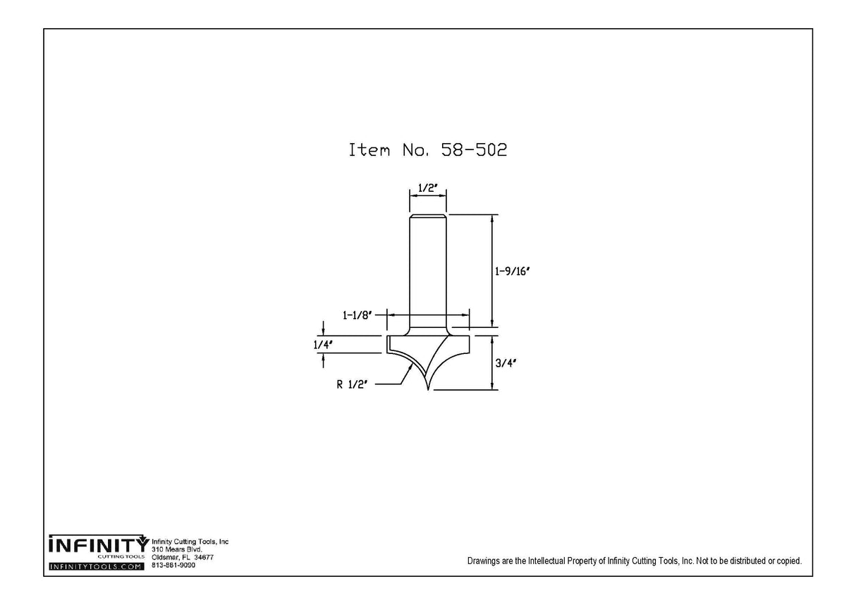 Infinity Tools 1/2" Shank Radius Grooving Router Bit w/ Bearing