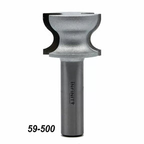 Woodworking router bit with roundover edge, labeled 59-500, for shaping wood.
