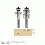 61-509 tongue and groove flooring router bit set with joint dimension diagram