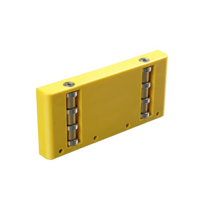 Yellow woodworking featherboard with roller bearings for router table safety and control