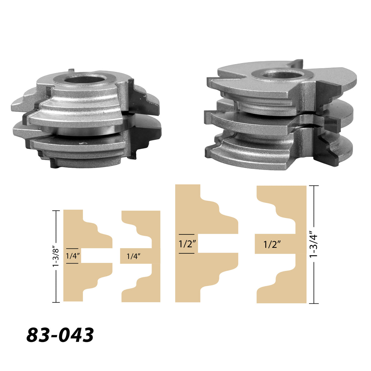 Juegos de cortadores para perfilar rieles y montantes para interiores y exteriores de Infinity Tools, orificio de 3/4"