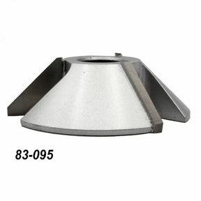 Industrial steel woodworking cutter head with angled blades, part number 83-095