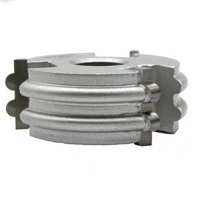 Silver woodworking cutter head with carbide profile blades for precision wood shaping