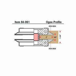 Ogee profile router bit diagram with measurements for woodworking, item 84-061.