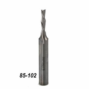 Straight flute carbide router bit for woodworking, labeled 85-102, on white background.
