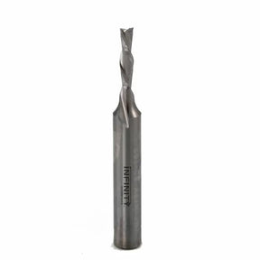 Upcut spiral router bit for woodworking on white background