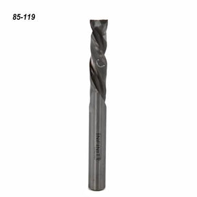Carbide upcut spiral router bit for woodworking, isolated on white background