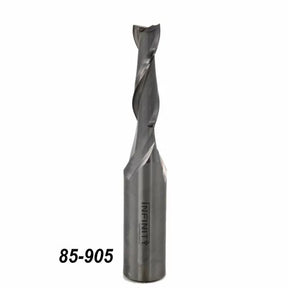 Straight flute spiral router bit for woodworking, labeled 85-905, on white background