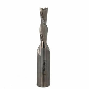 Upcut spiral router bit for woodworking, solid carbide, isolated on white background