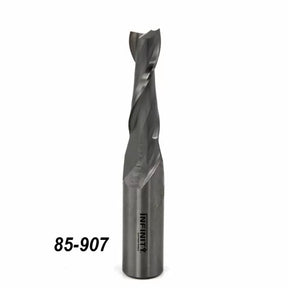 Carbide spiral router bit for woodworking with model number 85-907 engraved on shank