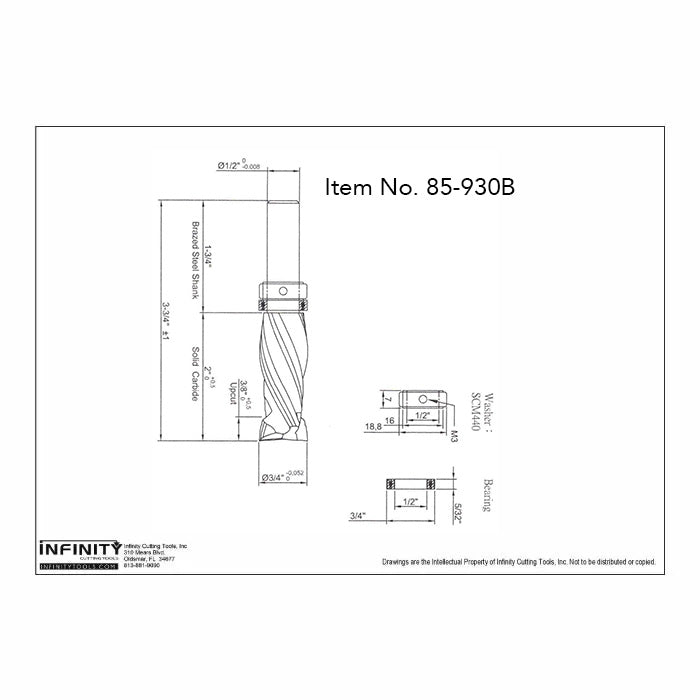 Broca de corte de patrón de compresión de carburo sólido con vástago de 1/2" de Infinity Tools