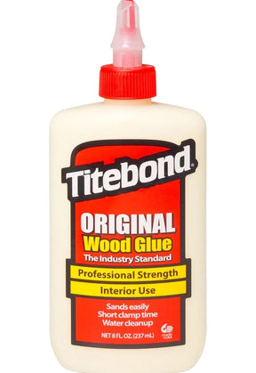 8 oz bottle of Titebond Original wood glue with red cap for woodworking projects