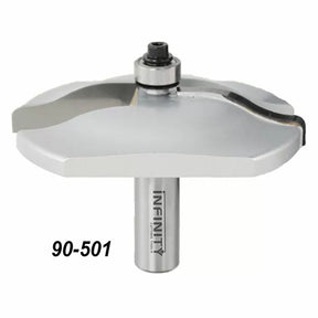 Large roundover router bit with bearing, model 90-501, for woodworking.