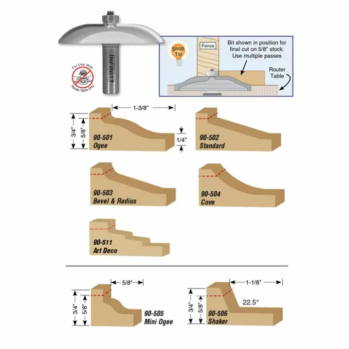 Infinity Tools 1/2" Shank Horizontal Raised Panel Router Bits