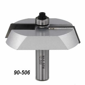 Carbide tipped rabbeting router bit with bearing, labeled 90-506, for woodworking