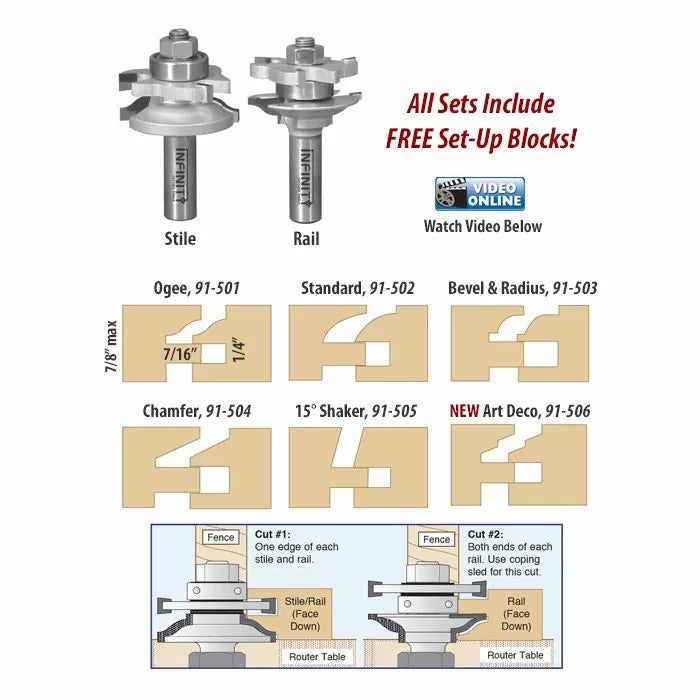 Infinity Tools 1/2" Shank Matched Rail & Stile Router Bits