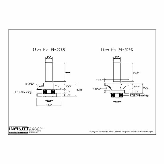 Infinity Tools 1/2" Shank Matched Rail & Stile Router Bits