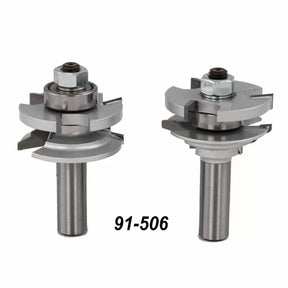 Cabinet door router bit set with two carbide-tipped bits, labeled 91-506, on white background