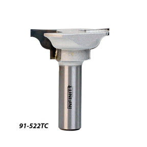 Carbide-tipped router bit for woodworking with Infinity logo and 91-522TC model marking
