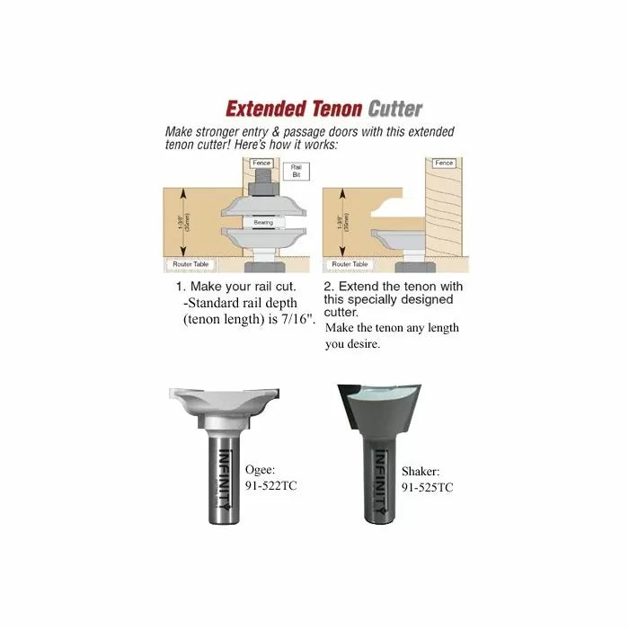 Infinity Tools 1/2" Shank Extended Tenon Cutter for Entry & Passage Door Router Bits