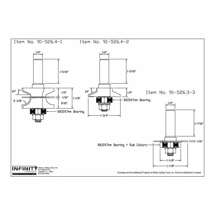 Infinity Tools 1/2" Shank 3-Pc. Ultimate Glass Door Making Router Bit Set