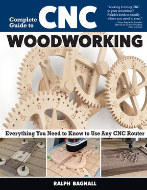Complete Guide to CNC Woodworking book cover with wooden gears and CNC router projects