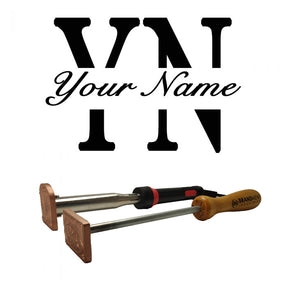 Custom branding irons with Your Name initials and wood handles for woodworking projects