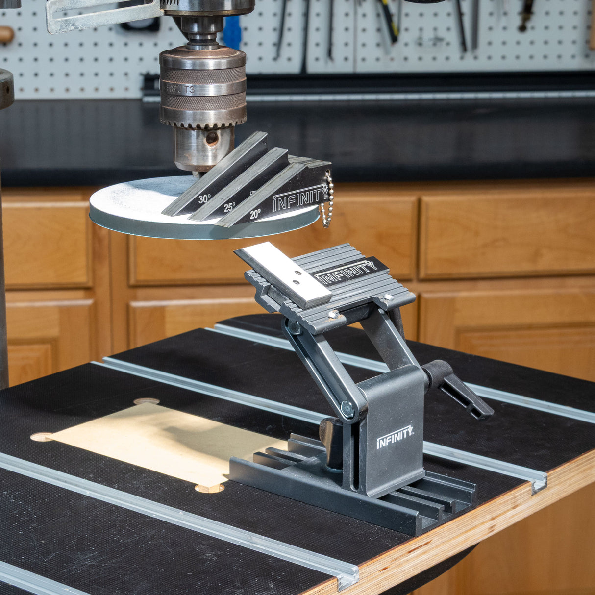 Drill press sharpening system on drill press.