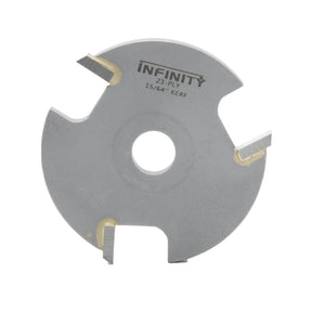 Carbide-tipped plywood saw blade with three teeth and center arbor hole for woodworking.