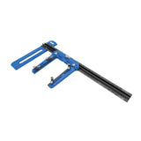 Blue metal track with a blue label on a white background