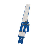 Blue and silver measuring tool on a white background