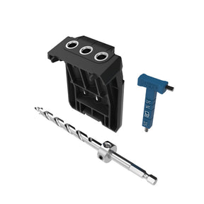 Pocket hole jig kit with drill bit and depth setting gauge for woodworking joinery