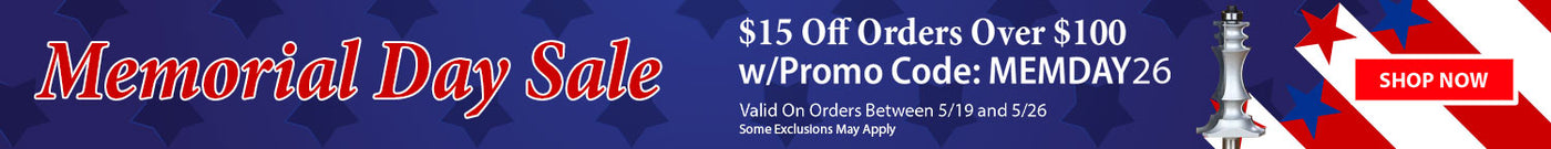Memorial Day sale banner with promotional text and a flag design.